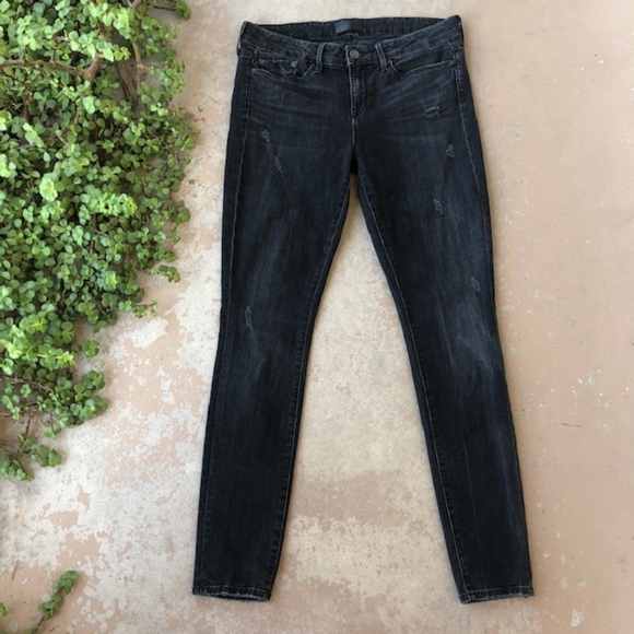 Vince Denim - Vince Distressed Mid-Rise Black Skinny Jeans